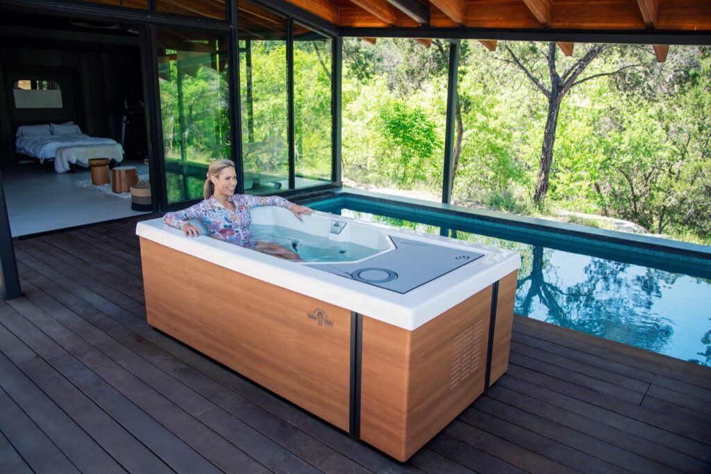 Chilly GOAT Alpine cold tub, in a backyard setting