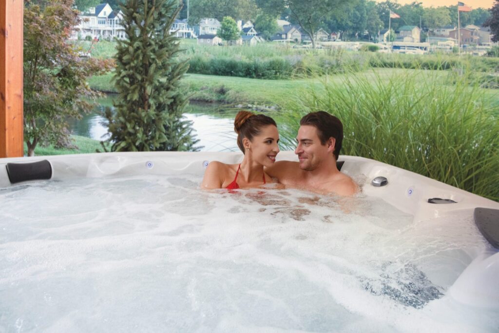 Clarity Balance 7 hot tub, in a backyard setting