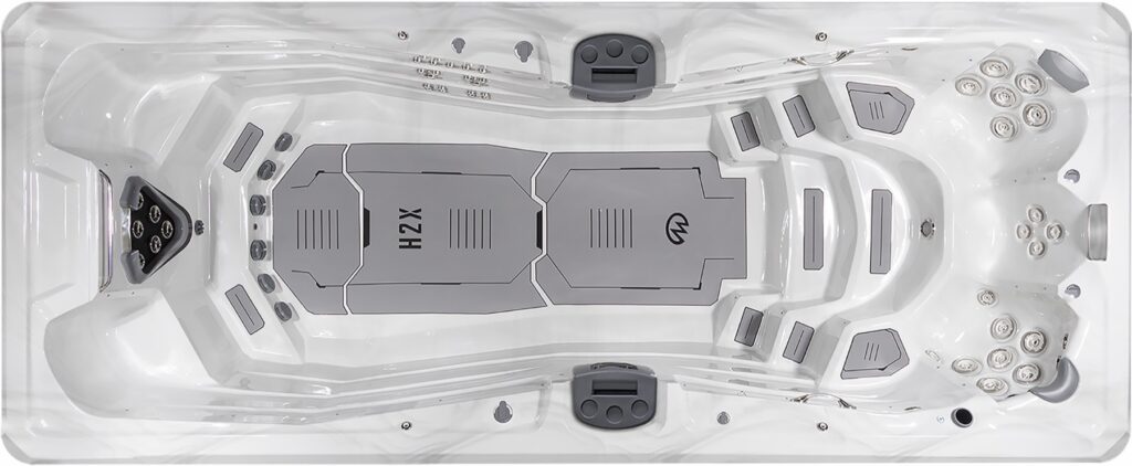 H2X Challenger 19D MAX swim spa, top-down view of the seating and jets