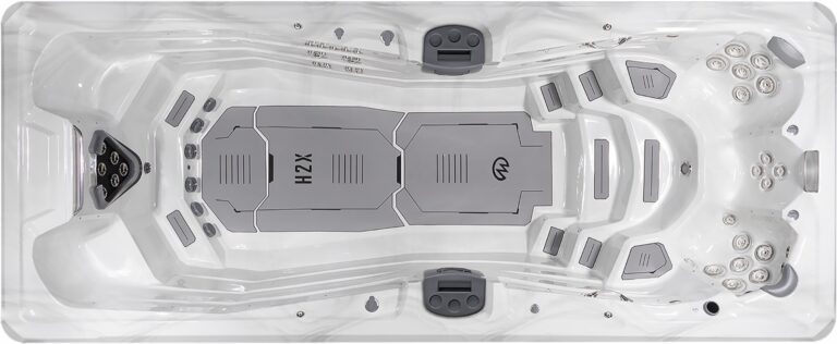 H2X Challenger 19D MAX swim spa, top-down view of the seating and jets