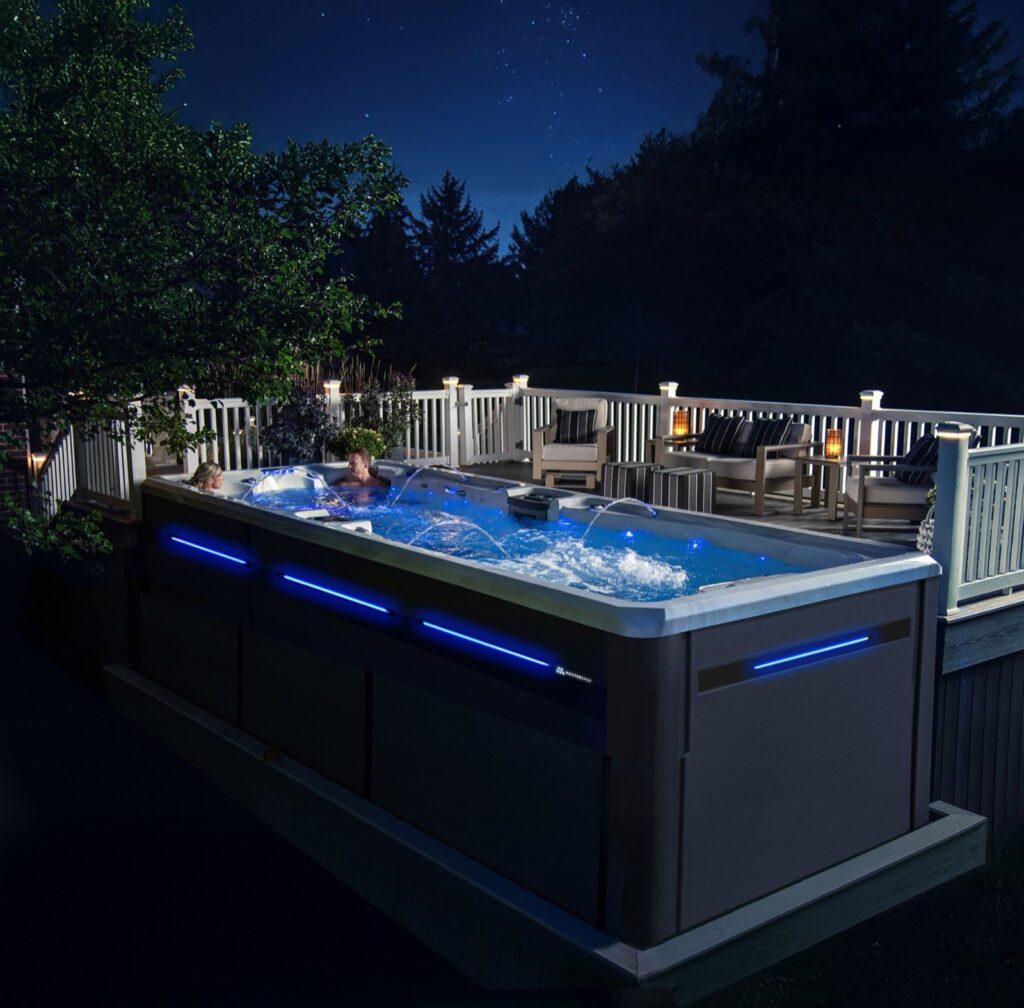 H2X Challenger 19D MAX swim spa, in a backyard setting