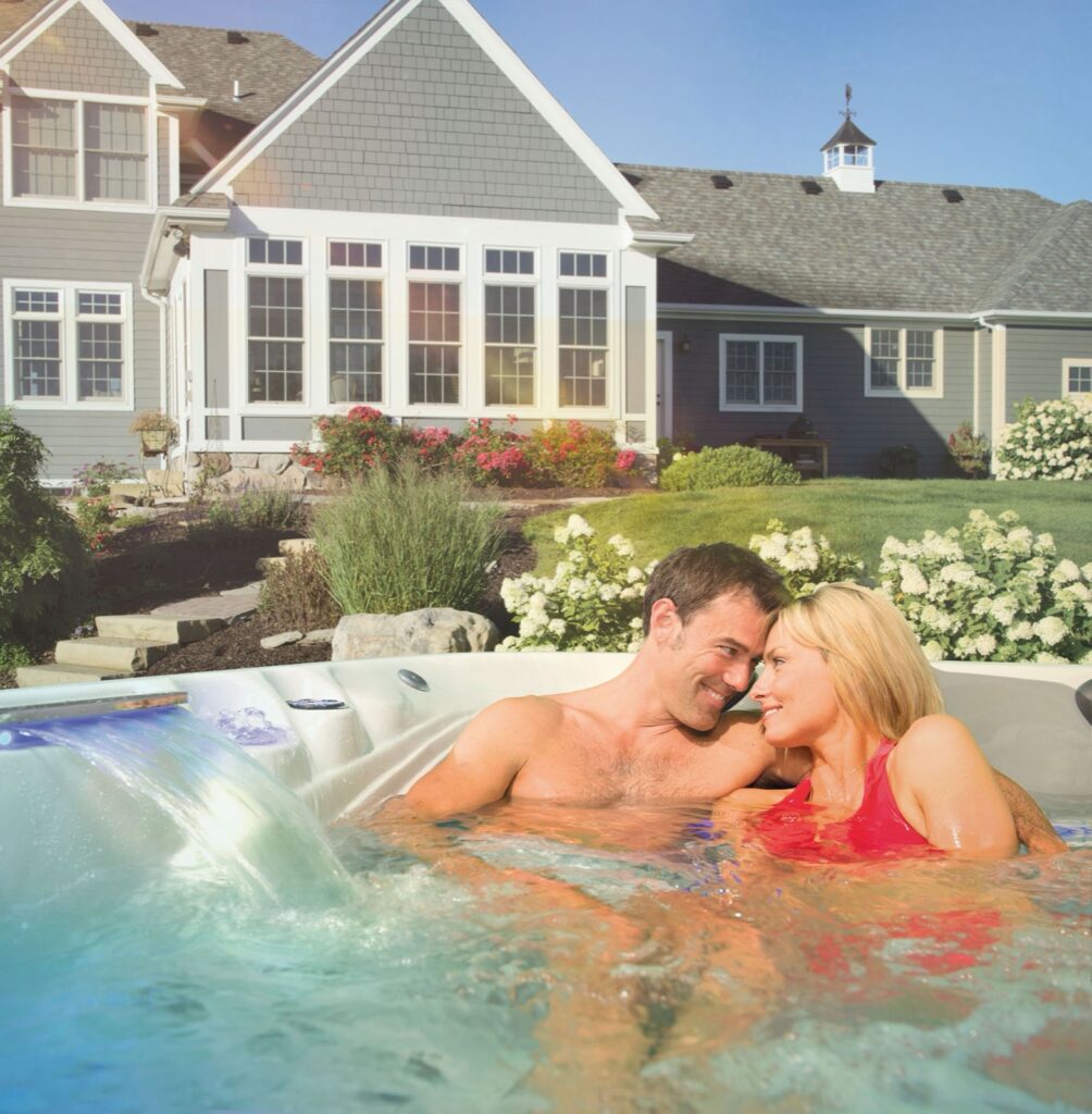 Michael Phelps Legend Series LSX 800 hot tub, couple relaxing