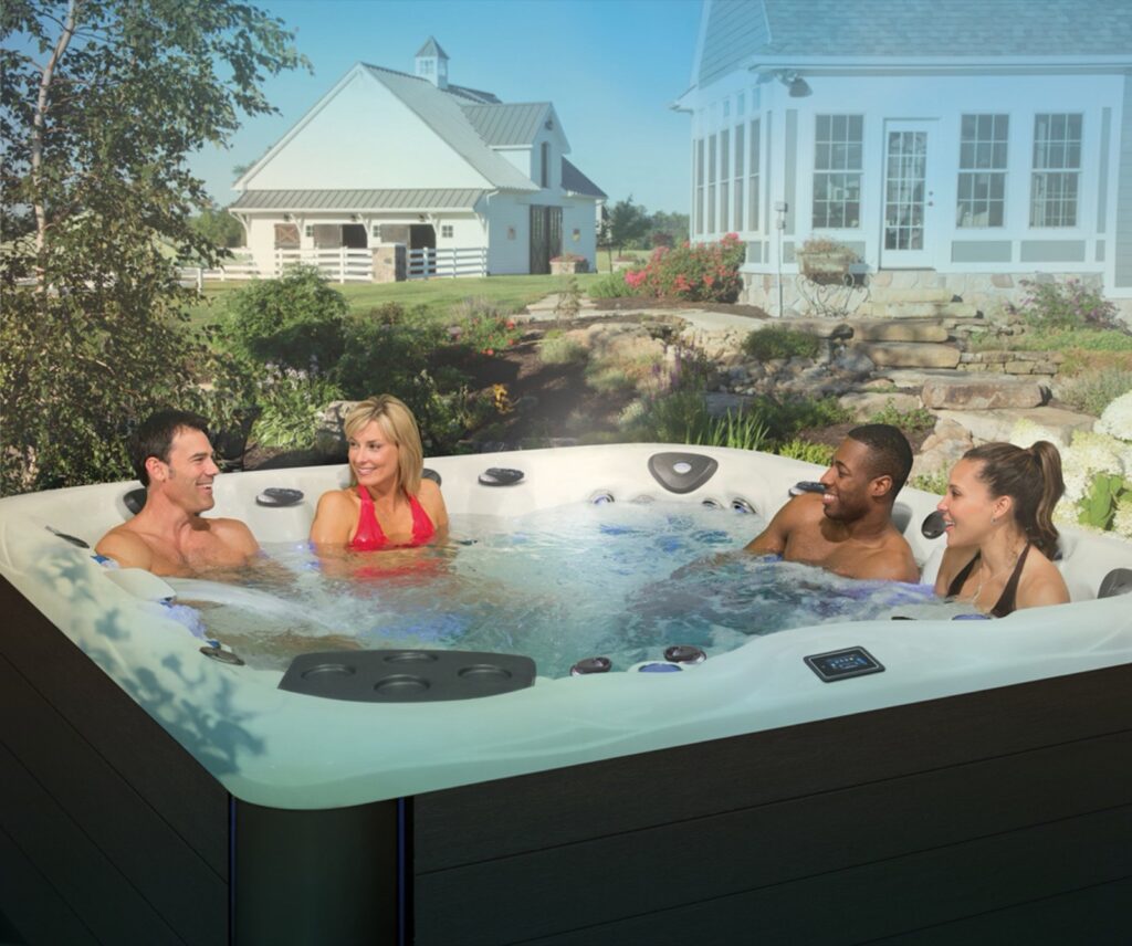 Michael Phelps Legend Series LSX 800 hot tub, friends gathered