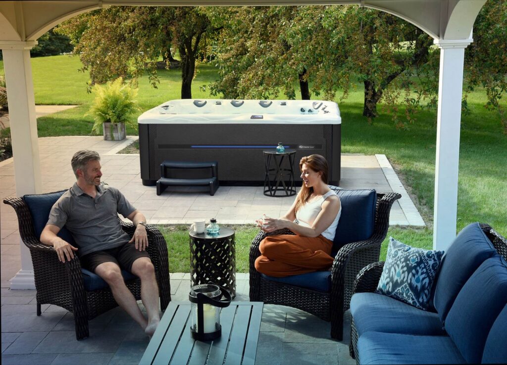 Michael Phelps Legend Series LSX 900 hot tub, under a pavilion