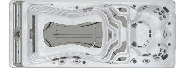 Michael Phelps Momentum D swim spa, top-down view of the seating and jets