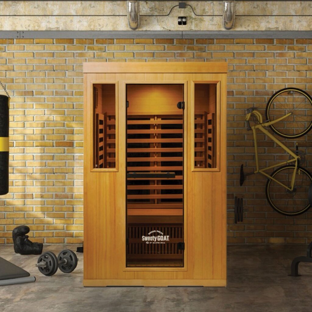 Sweaty GOAT MP2 sauna, in a backyard setting