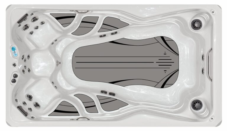 H2X Therapool 13 swim spa, top-down view of the seating and jets