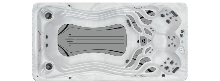 H2X Therapool 15 swim spa, top-down view of the seating and jets