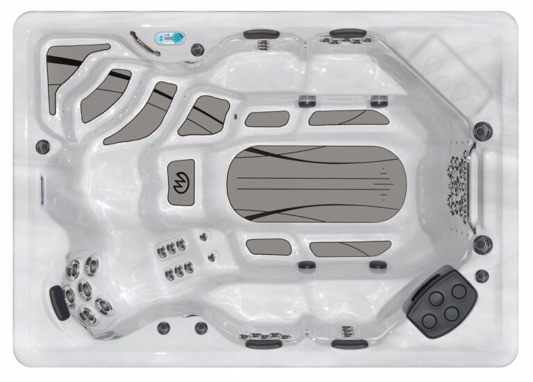 H2X Therapool D swim spa, top-down view of the seating and jets
