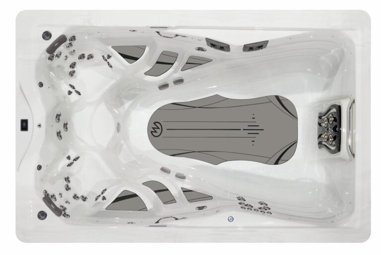H2X Trainer 12 swim spa, top-down view of the seating and jets