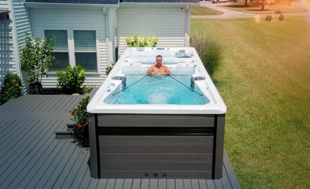 H2X Trainer 21 swim spa, rowing workout