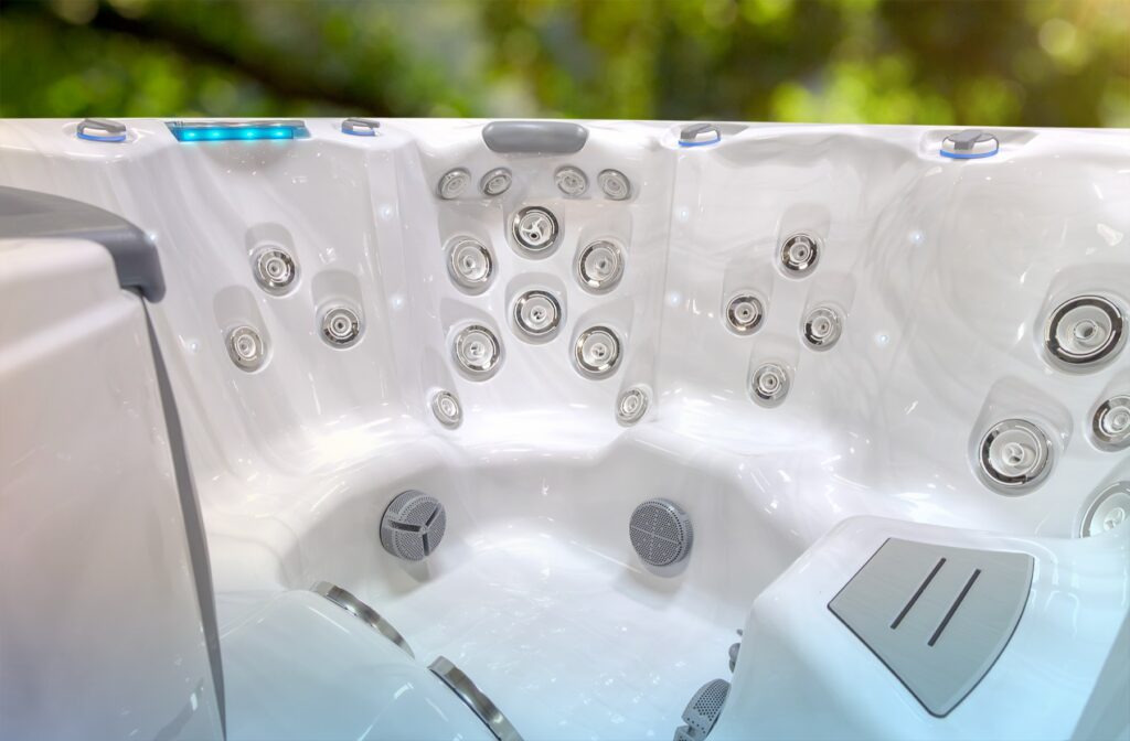 Twilight Series TS 7.25 hot tub, in a backyard setting