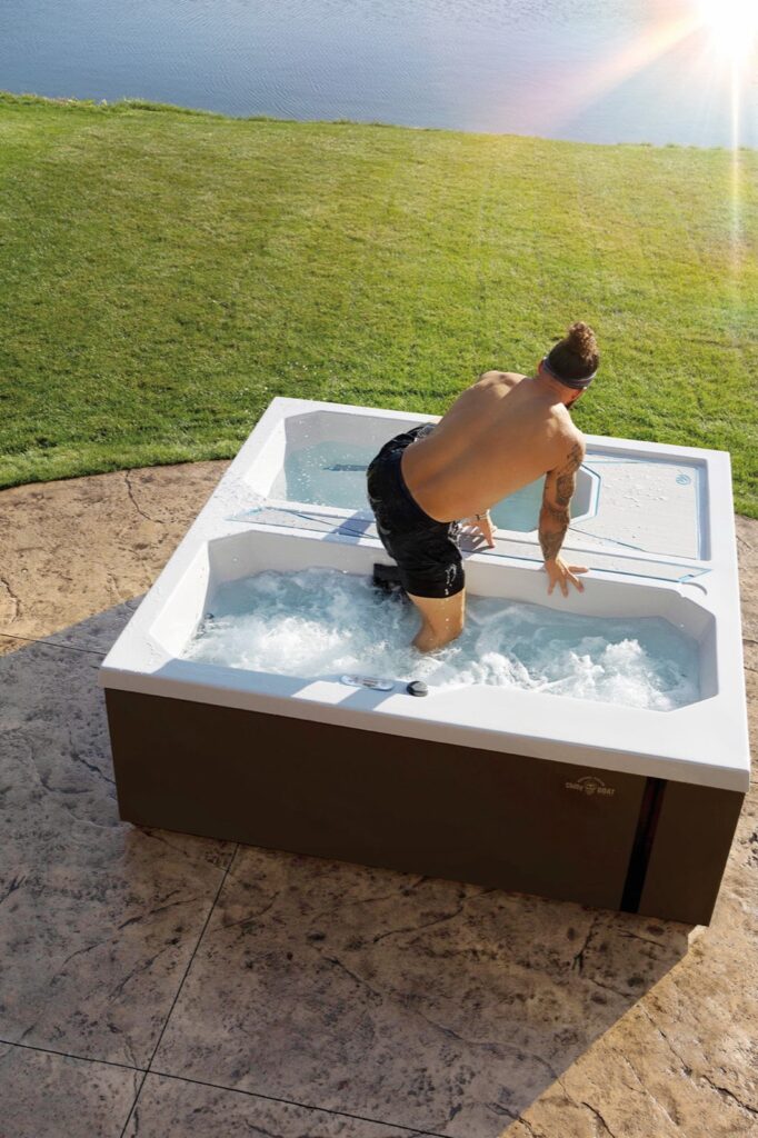 Chilly GOAT Valaris cold tub, in a backyard setting